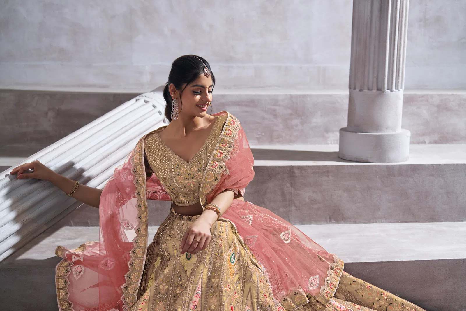 Kf 32 Chiku Banarasi Silk Patch Work Semi Bridal Lehenga Choli Online Wholesale